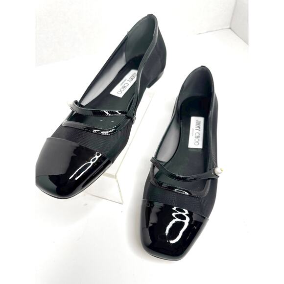 Jimmy Choo Patent Leather Semi-Sheer Ballet Flats Black Leather Slip-On 37.5 - Picture 5 of 10